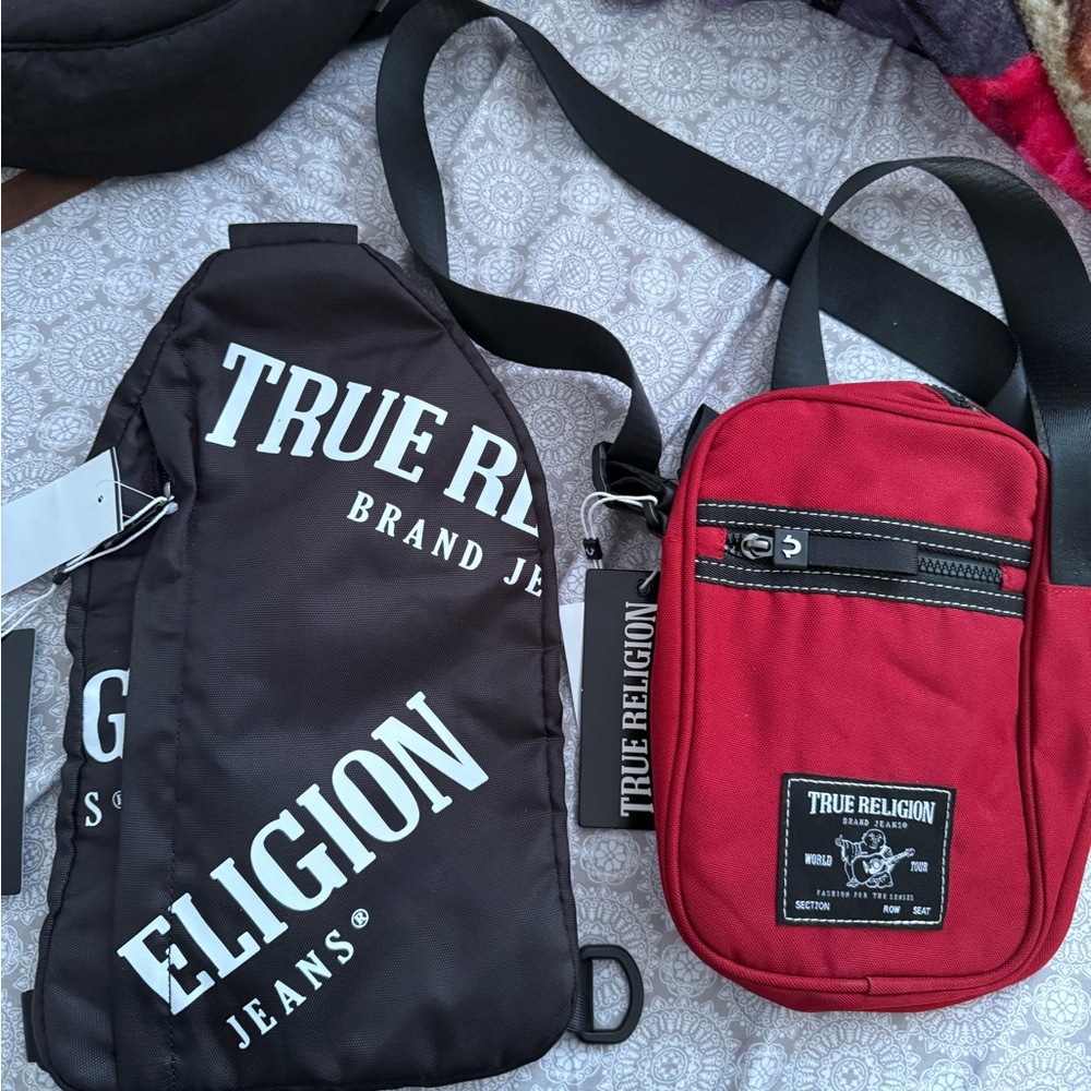 True Religion Black and Red Belt Bags